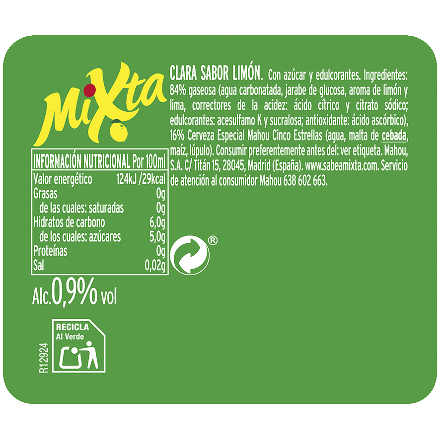 CERVEZA MIXTA LIM&Oacute;N 25 CL. PACK 6