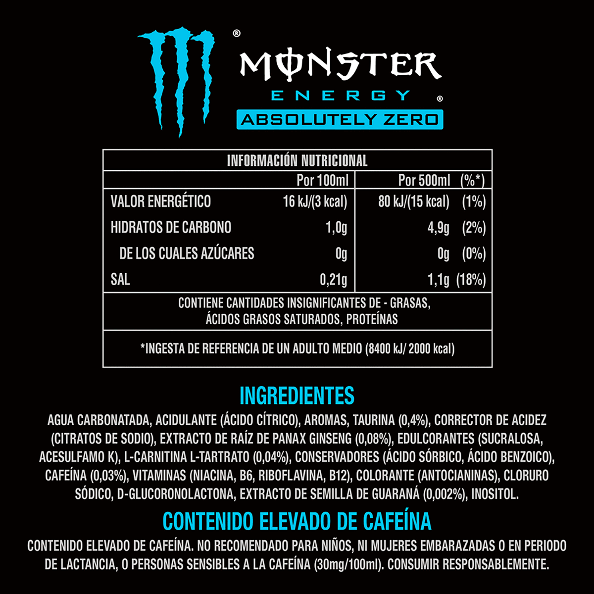 BEBIDA ENERG&Eacute;TICA ZERO 50 CL.