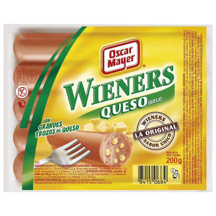 SALCHICHAS WIENERS CON QUESO 200 GRS.