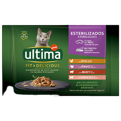 COMIDA DE CARNE PARA GATOS ESTERILIZADOS 340 G.