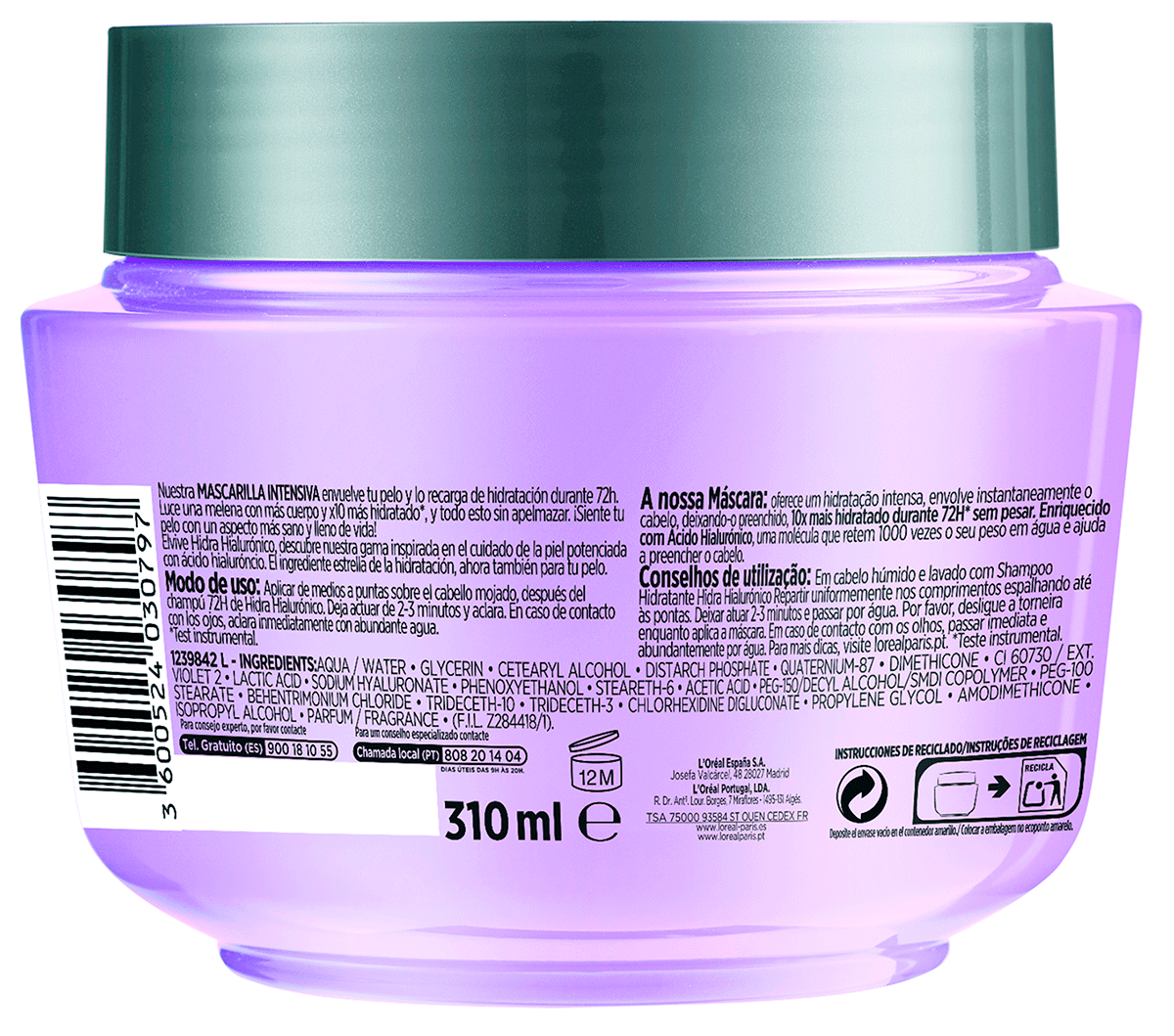 MASCARILLA HIDRA HIALUR&Oacute;NICO 300 ML.