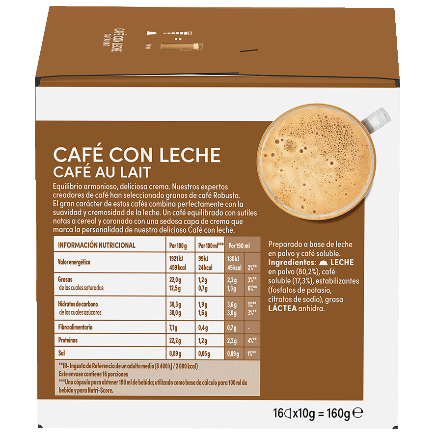 CAF&Eacute; CON LECHE DOLCE GUSTO 16 CAPSULAS