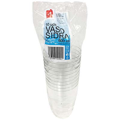 VASO DE SIDRA PL&Aacute;STICO 600 CC. 10 UDS.
