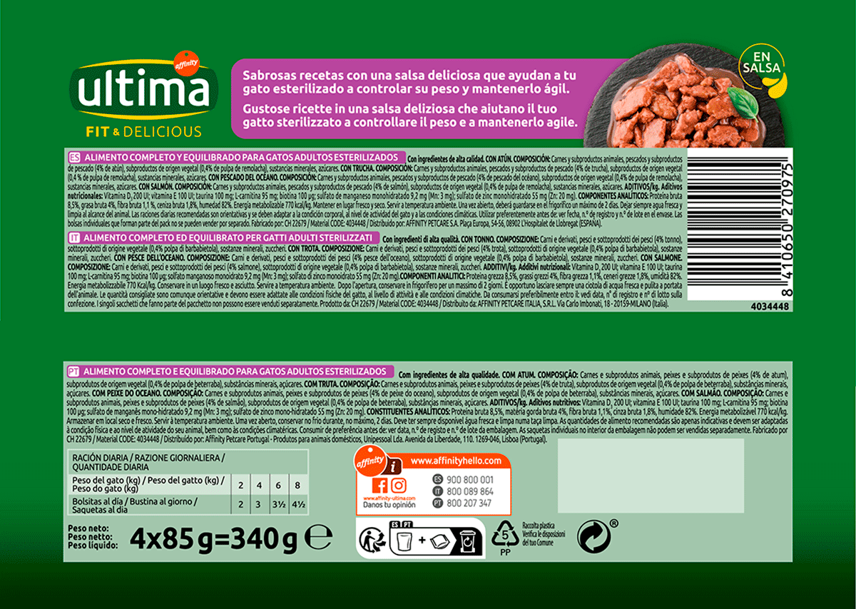 COMIDA DE PESCA PARA GATOS ESTERILIZADOS 340 G.