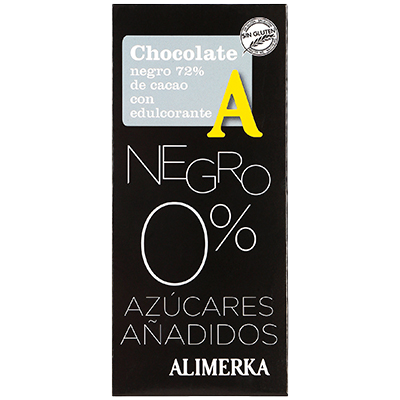 CHOCOLATE NEGRO 72% CACAO SIN AZ&Uacute;CAR 100 G.