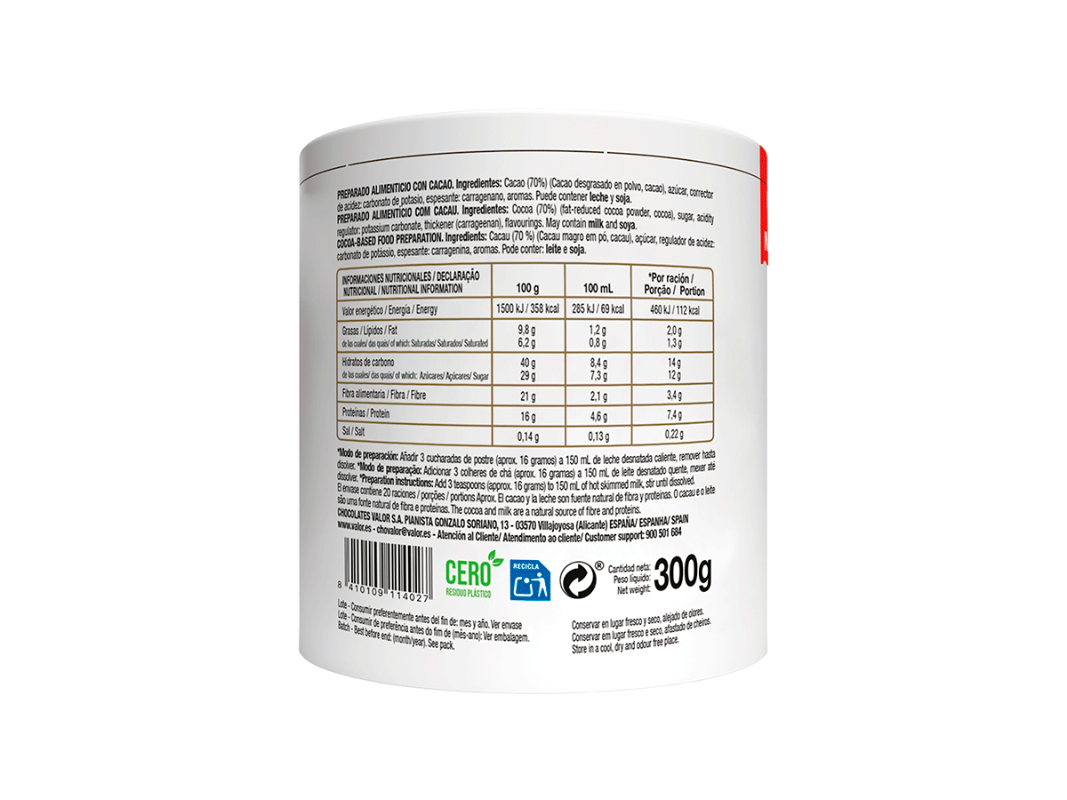 CACAO NEGRO SOLUBLE 70% 300 G.