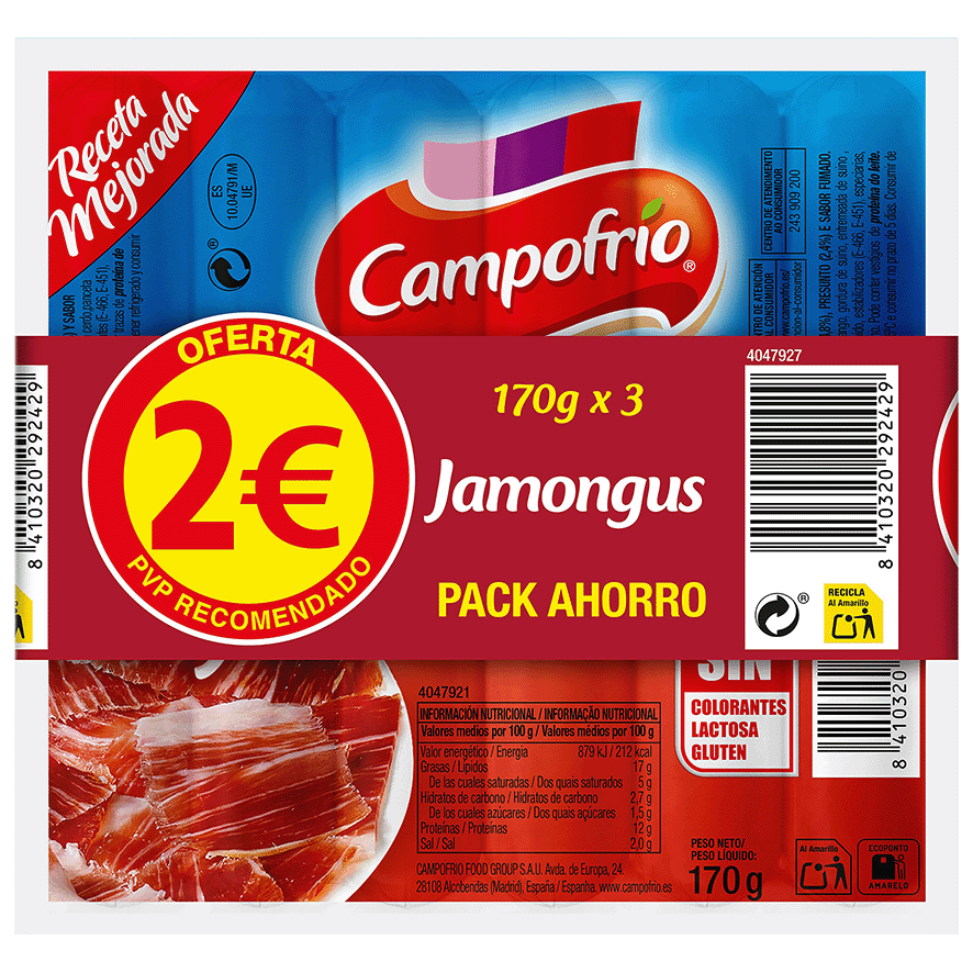 SALCHICHAS JAMONGUS 170 G. PACK 3