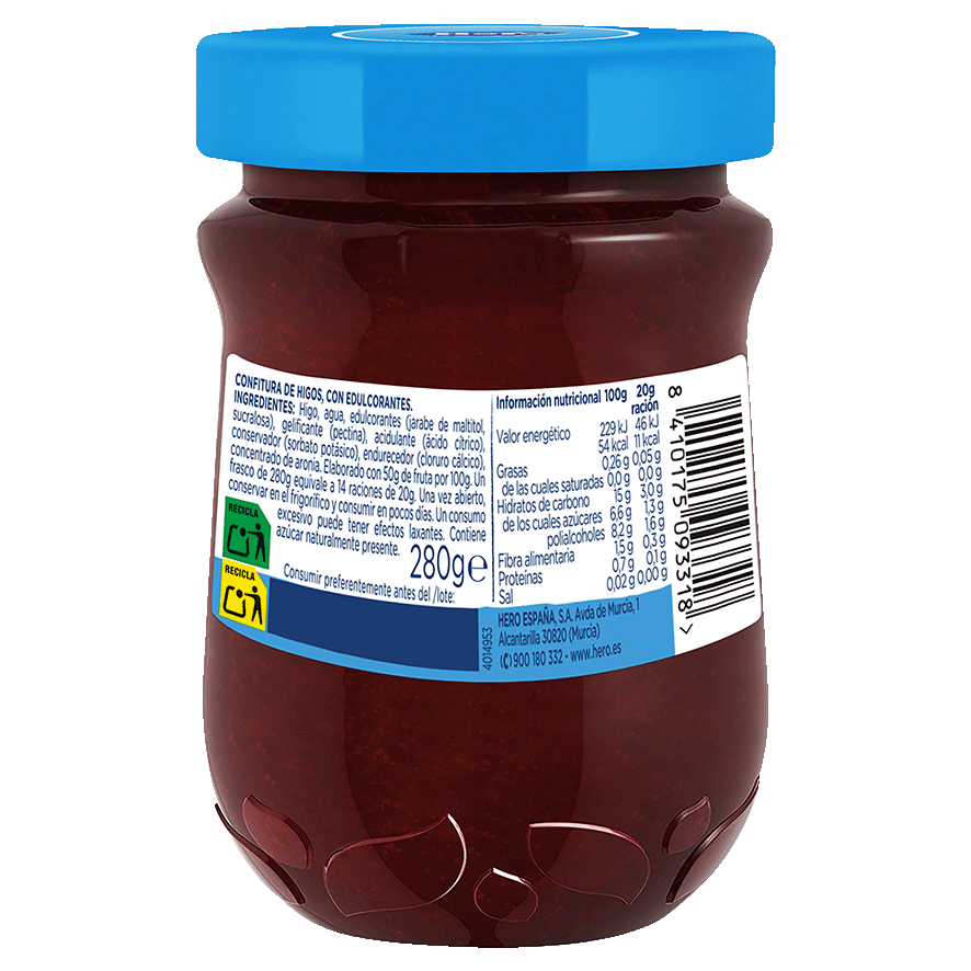 CONFITURA DE HIGOS 0% AZ&Uacute;CARES A&Ntilde;ADIDOS 280 G.