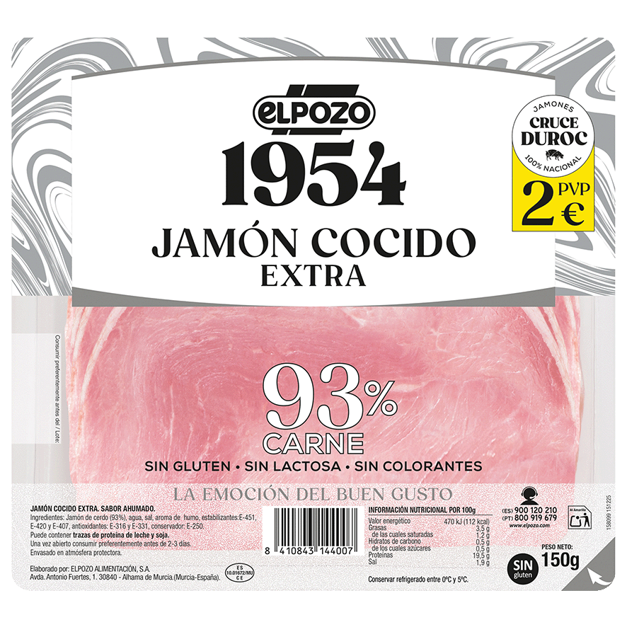 JAM&Oacute;N COCIDO EXTRA DUROC 1954 150 G.
