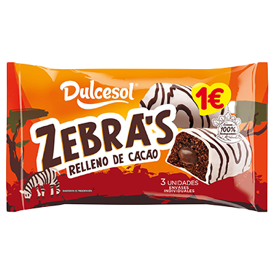 ZEBRA'S RELLENAS DE CACAO 3 UDS.