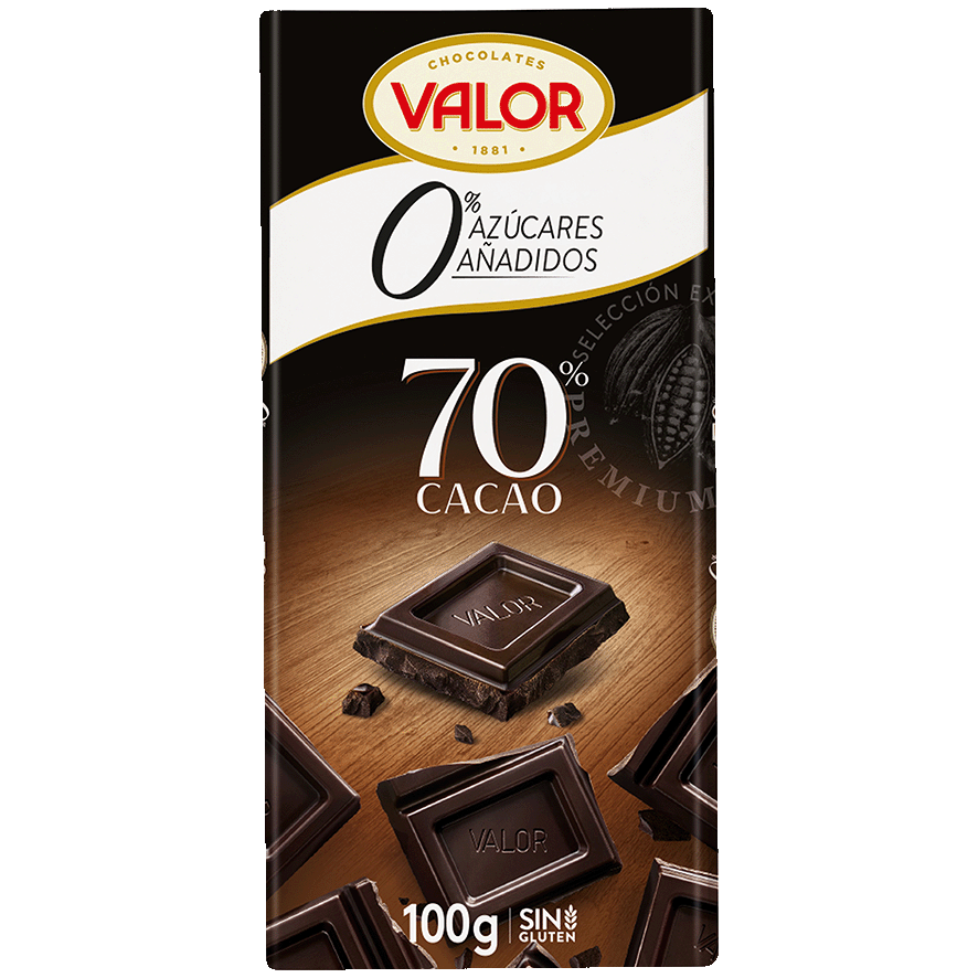 CHOCOLATE 70% NEGRO SIN AZUCAR 100 G.