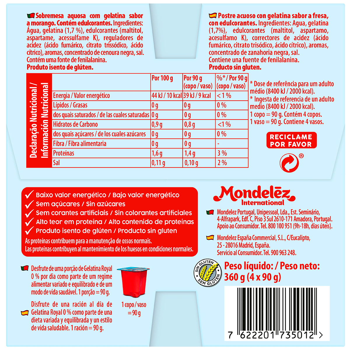 GELATINA DE FRESA 0% 90 G. PACK 4
