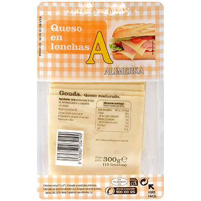 QUESO GOUDA EN LONCHAS 300 G.