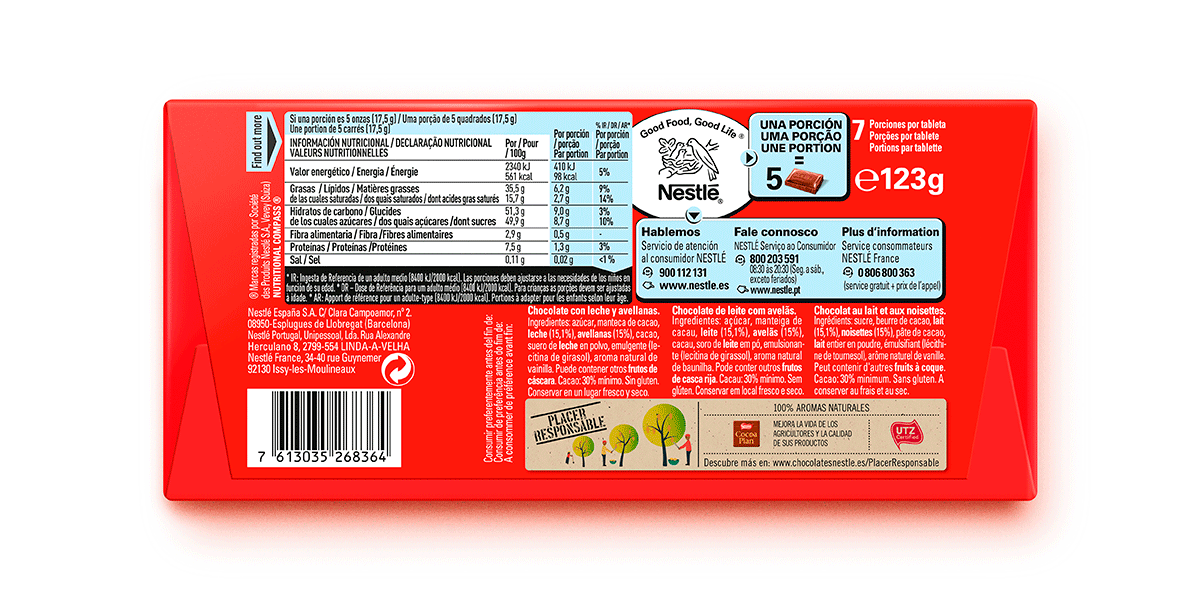 CHOCOLATE CON LECHE EXTRAFINO AVELLANAS 123 G.