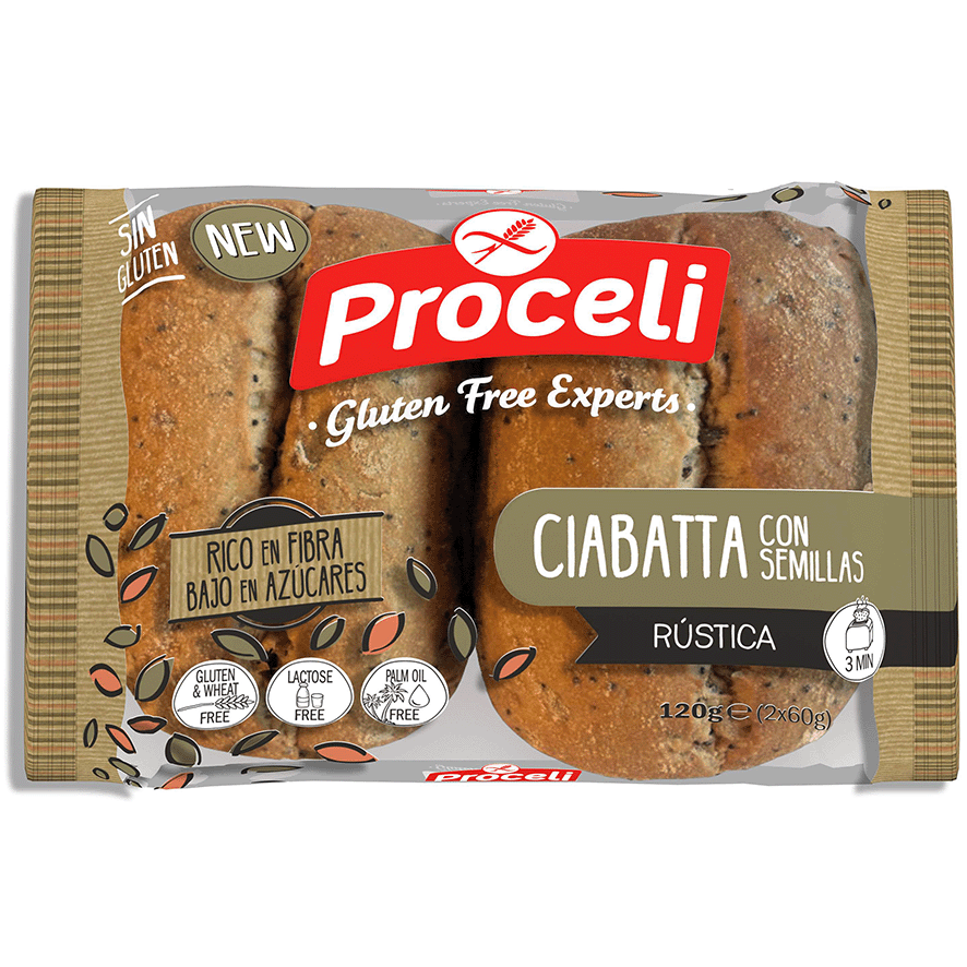 CIABATTA R&Uacute;STICA CON SEMILLAS SIN GLUTEN 120 G.