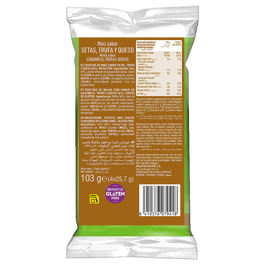 TORTITAS DE MAIZ SETAS, QUESO Y TRUFA 25,7 G. PACK 4