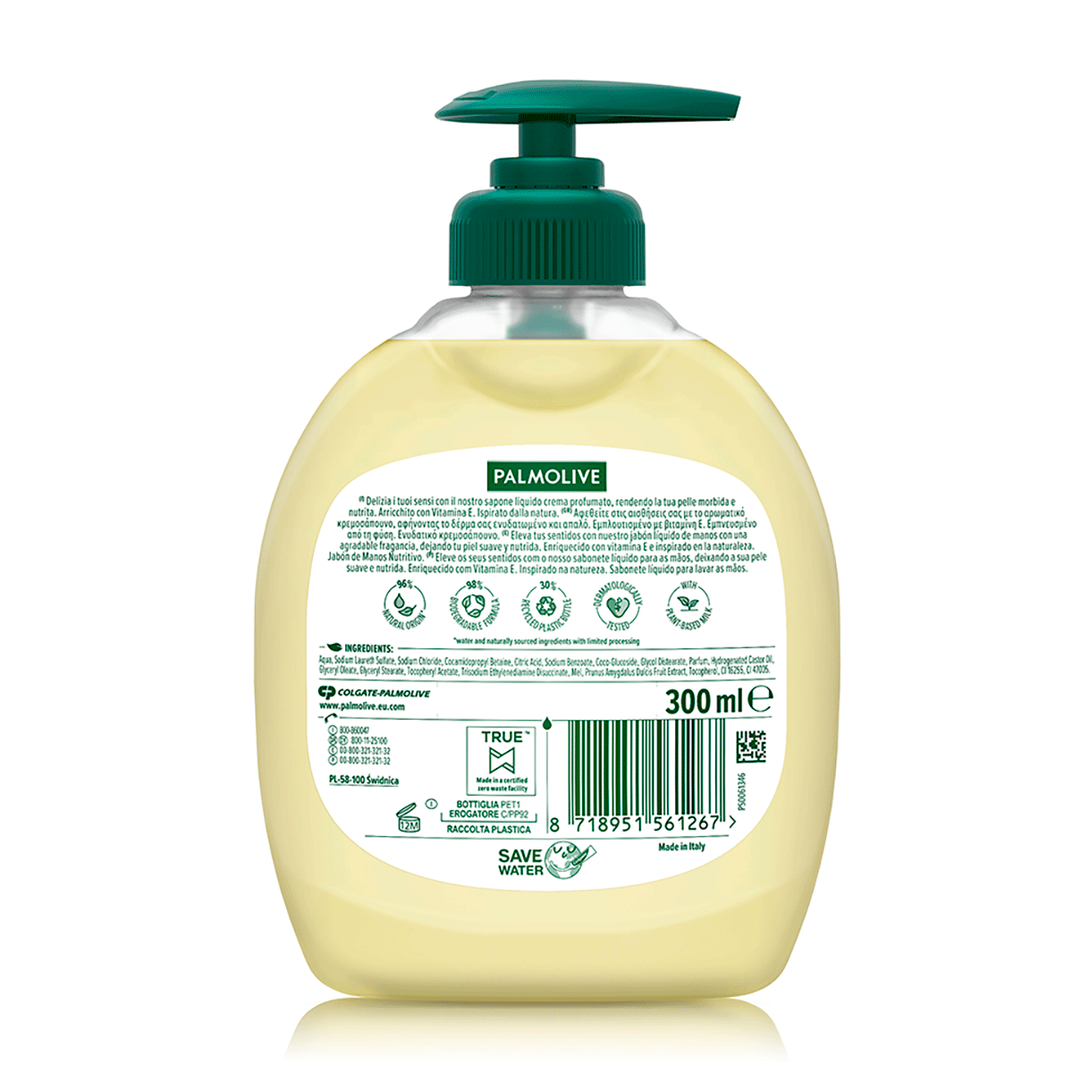 JAB&Oacute;N DE MANOS LECHE Y MIEL 300 ML.