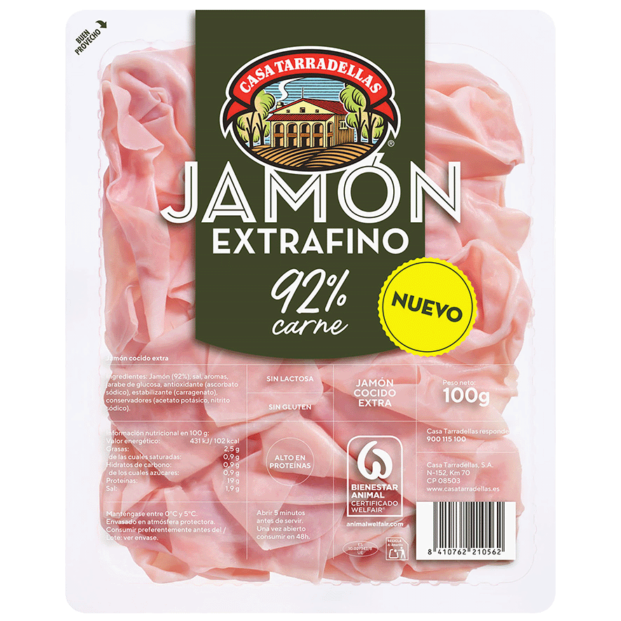 JAM&Oacute;N COCIDO EXTRA 92%CARNE 100 G.
