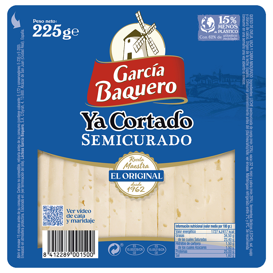 QUESO SEMICURADO YA CORTADO 225 G.