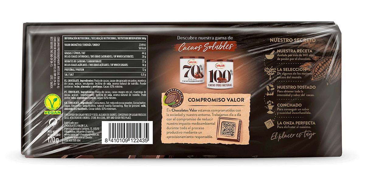 CHOCOLATE 82% NEGRO 170 G.