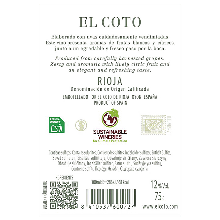 VINO RIOJA, BLANCO 75 CL.