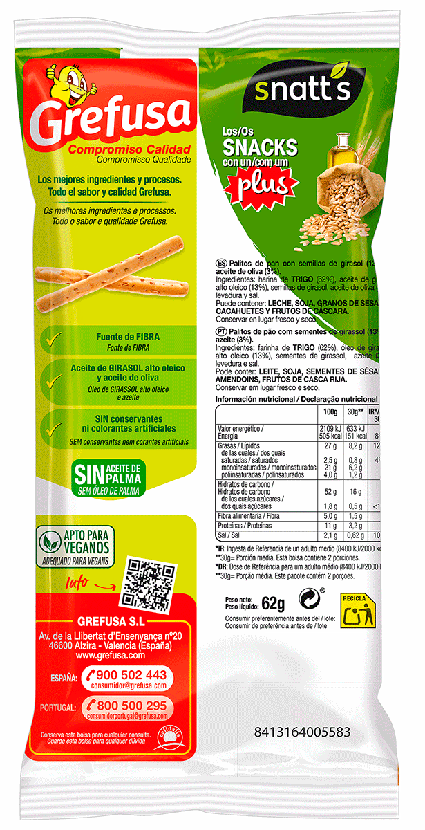 PALITOS DE CEREALES CON PIPAS 62 G.