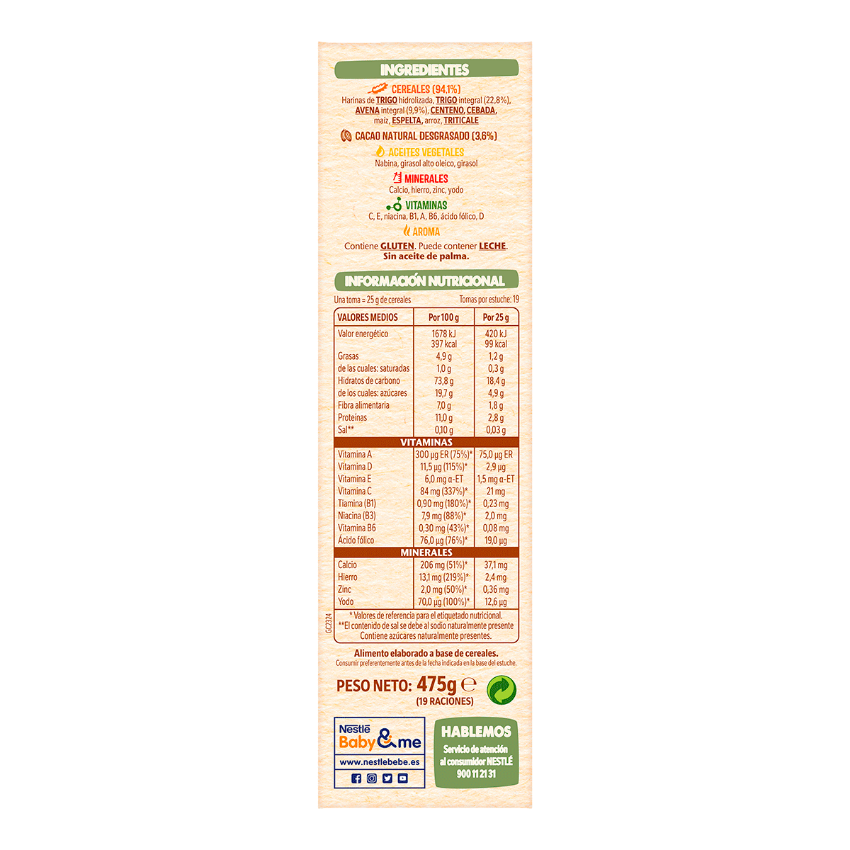 PAPILLA 8 CEREALES CON CACAO 475 G.