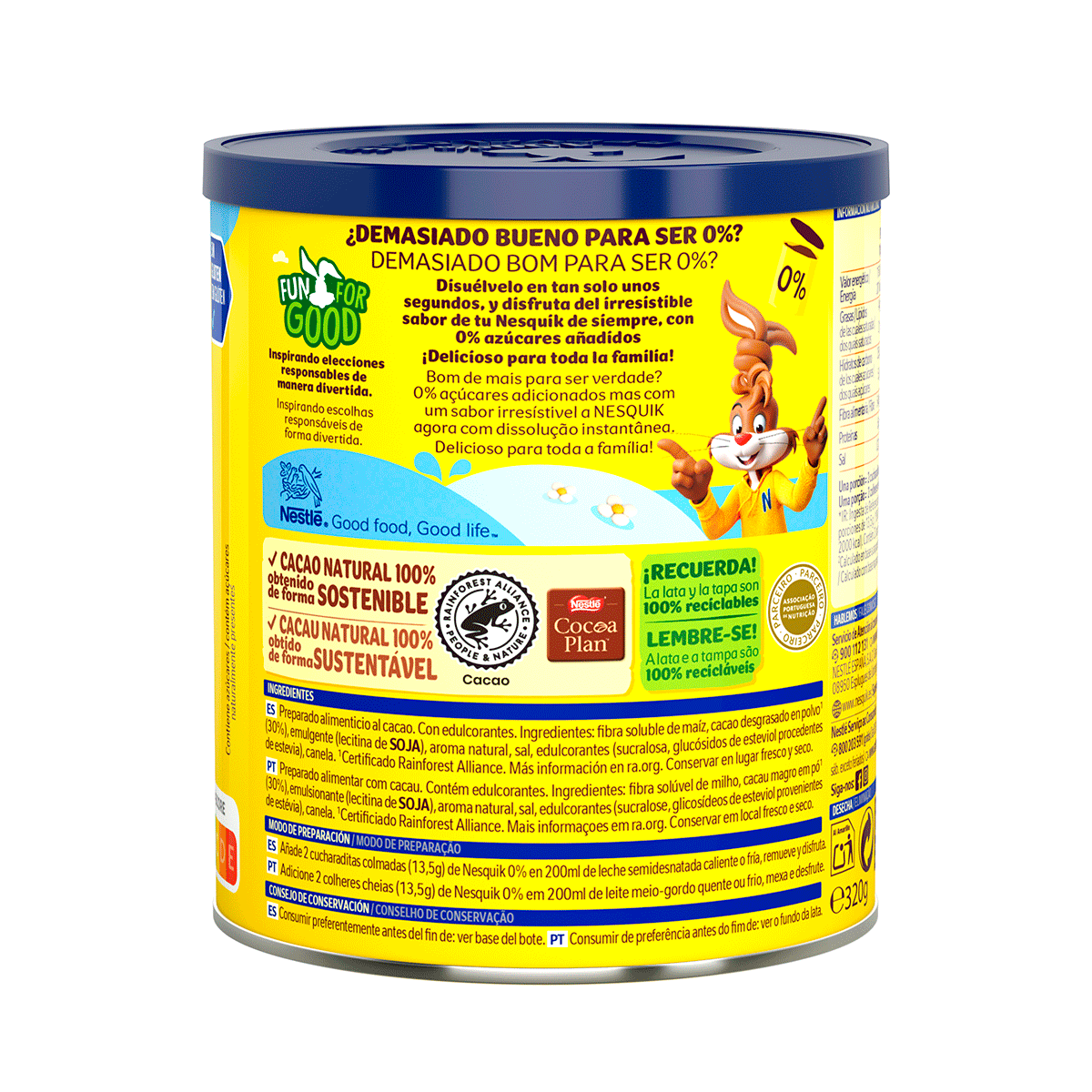 CACAO 0% AZ&Uacute;CARES A&Ntilde;ADIDOS 320 G.