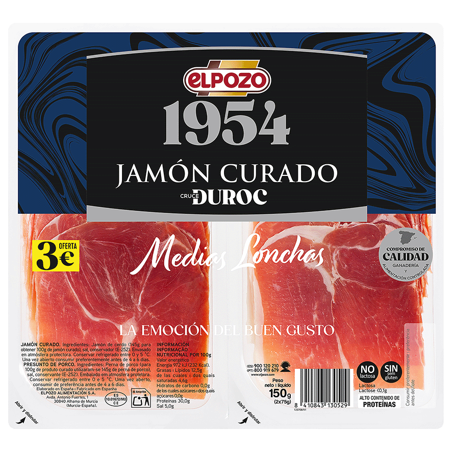 JAM&Oacute;N CURADO MED&Iacute;AS LONCHAS 75 G. PACK 2