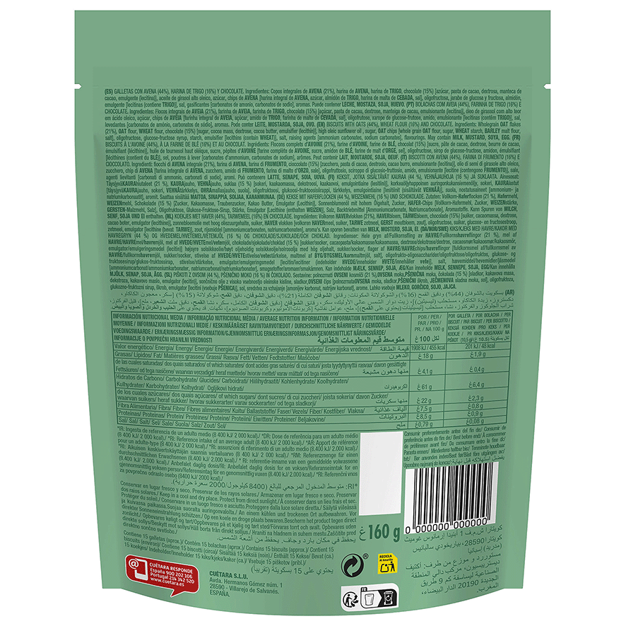 GALLETAS CHO CHIPS ALL MY AVENA 160 G.