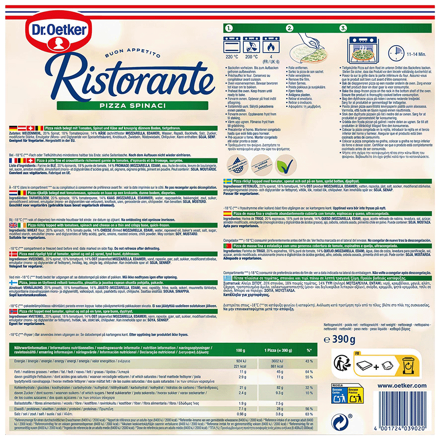 PIZZA RISTORANTE ESPINACAS 390 G.