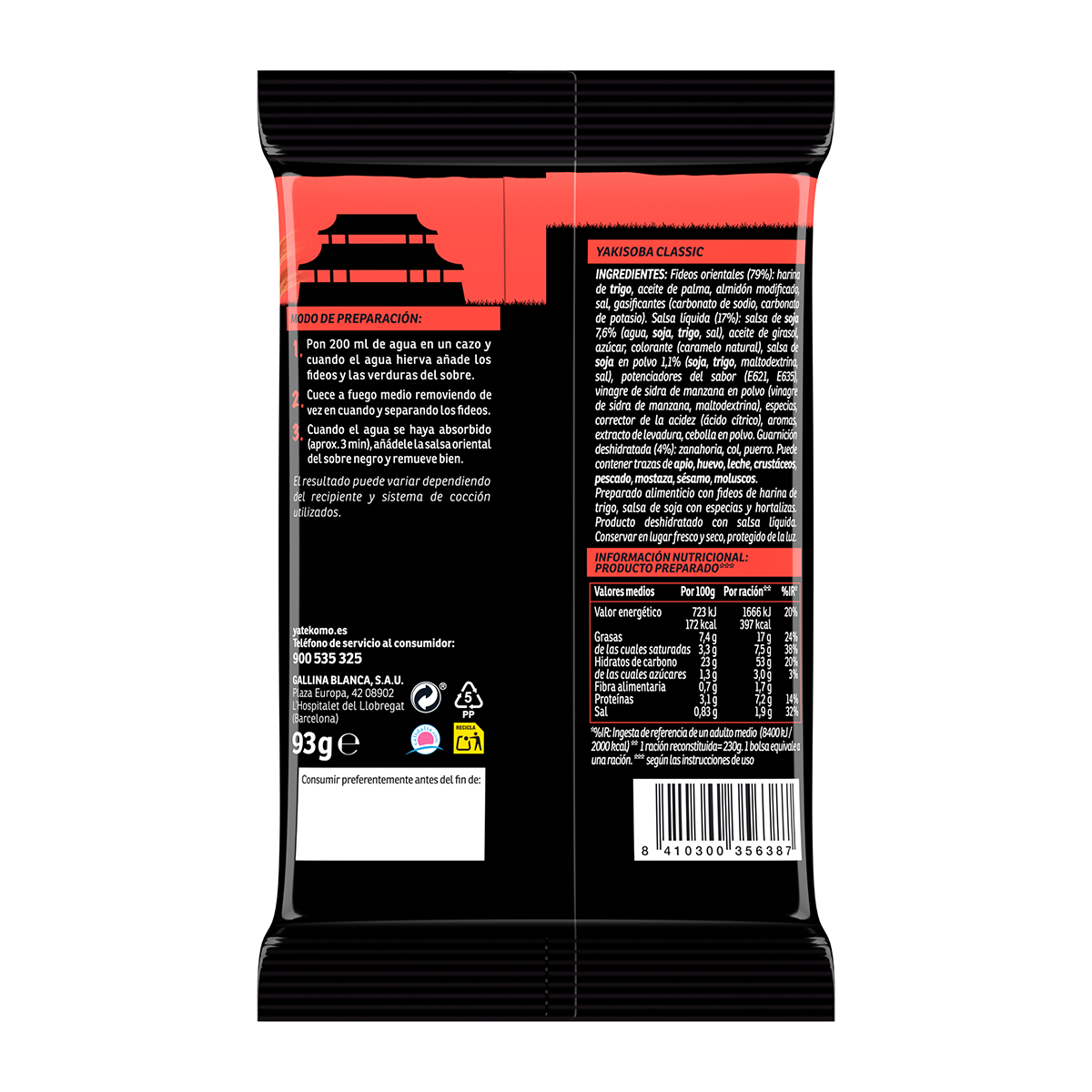 FIDEOS ORIENTALES YAKISOBA CLASSIC 93 G.