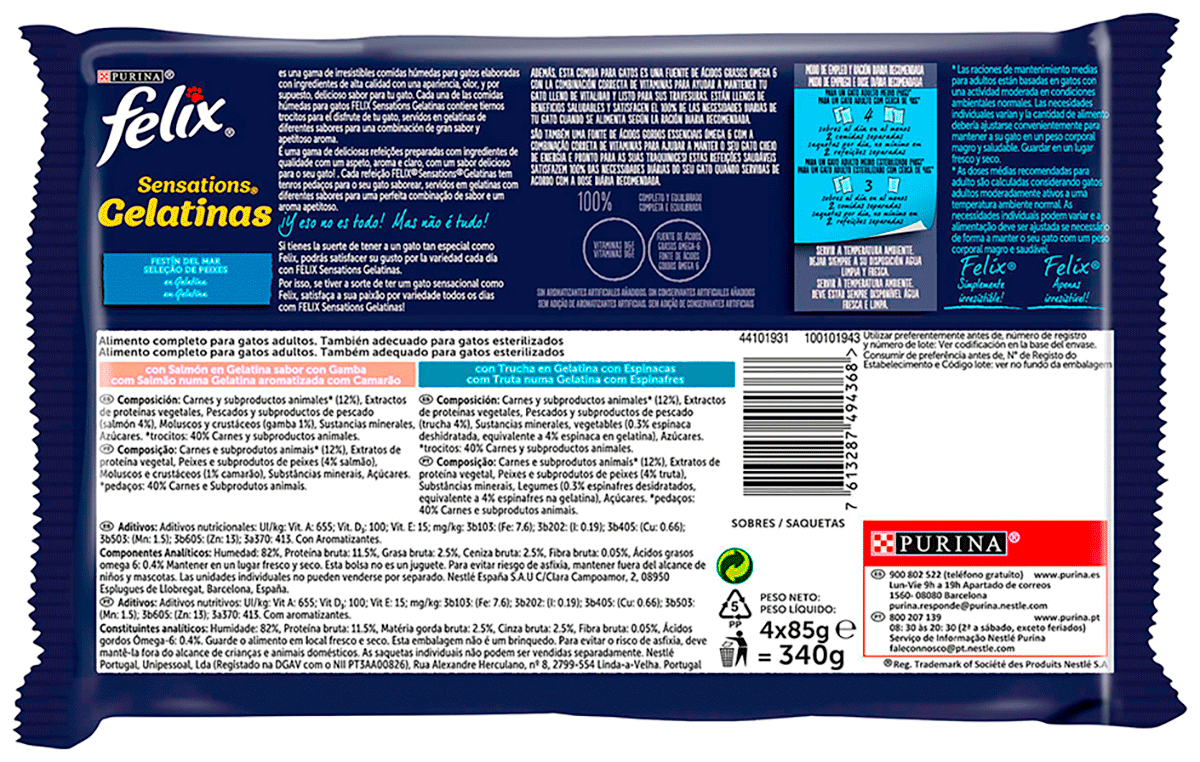 COMIDA GELATINAS DE PESCADO PARA GATOS 85 G. PACK 4