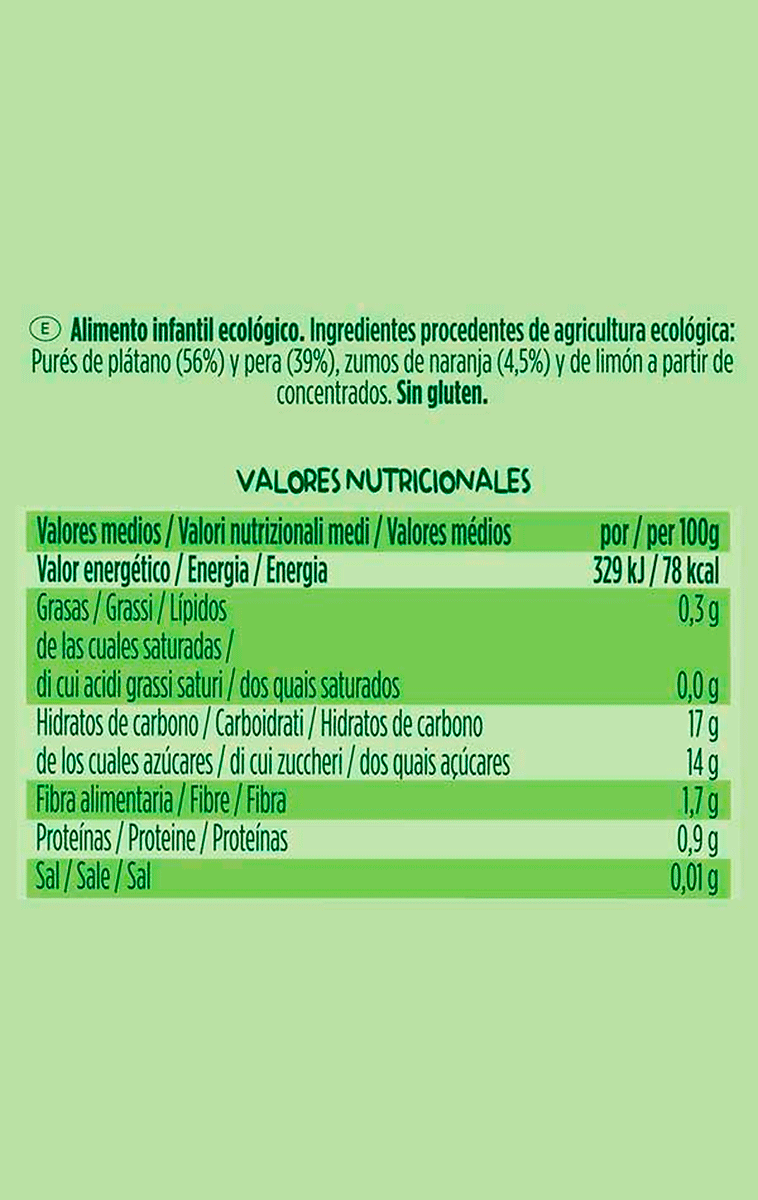 POUCH ECO DE PL&Aacute;TANO, PERA Y NARANJA 100 G.
