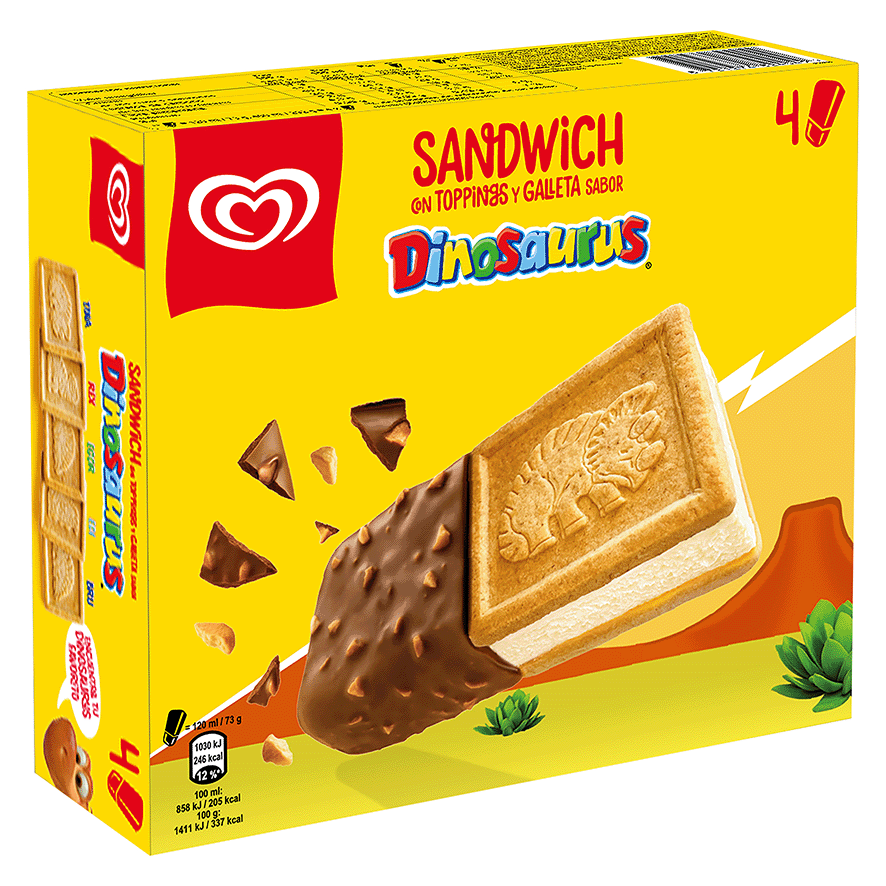 SANDWICH CON GALLETA DINOSAURUS 120 ML. PACK 4