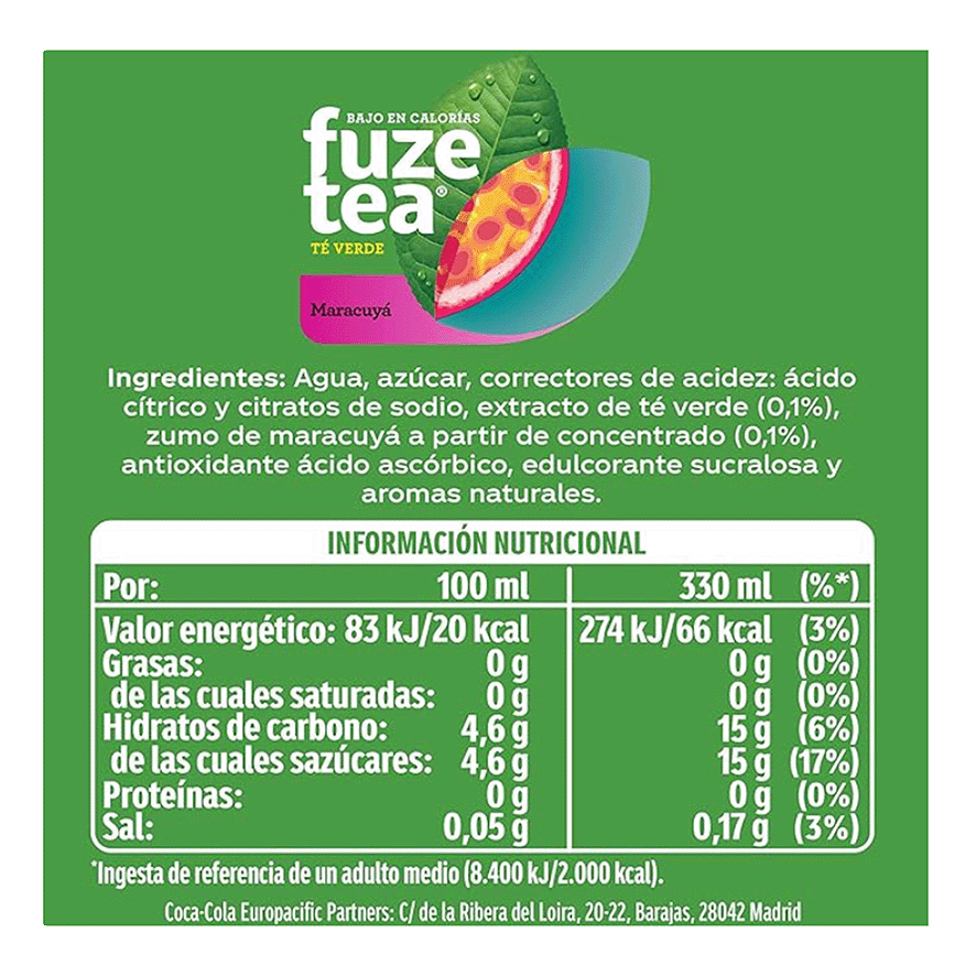 REFRESCO DE T&Eacute; VERDE MARACUY&Aacute; 33 CL.