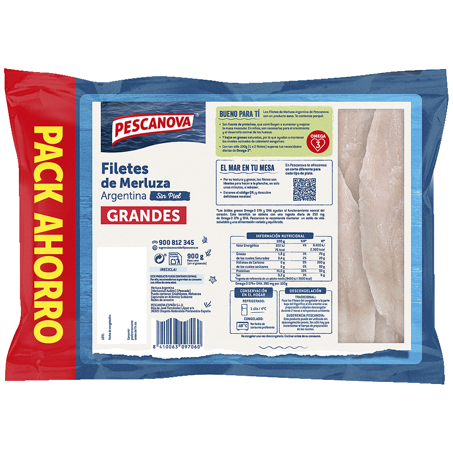 FILETES DE MERLUZA DE ARGENTINA GRANDES 900 G.