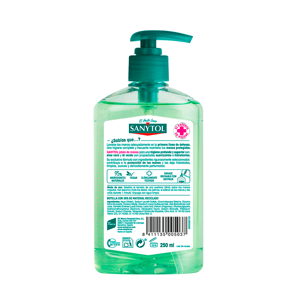 JAB&Oacute;N DE MANOS HIDRATANTE ALOE 250 ML.
