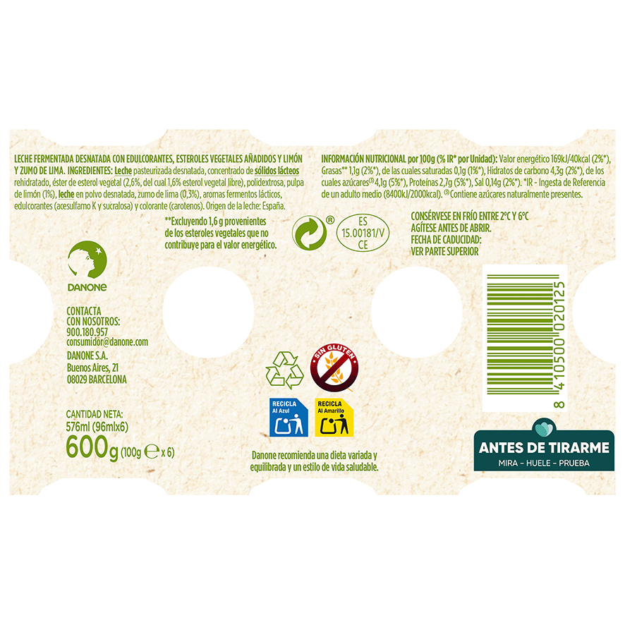 YOGUR DE LIMA-LIM&Oacute;N 100 ML. PACK 6