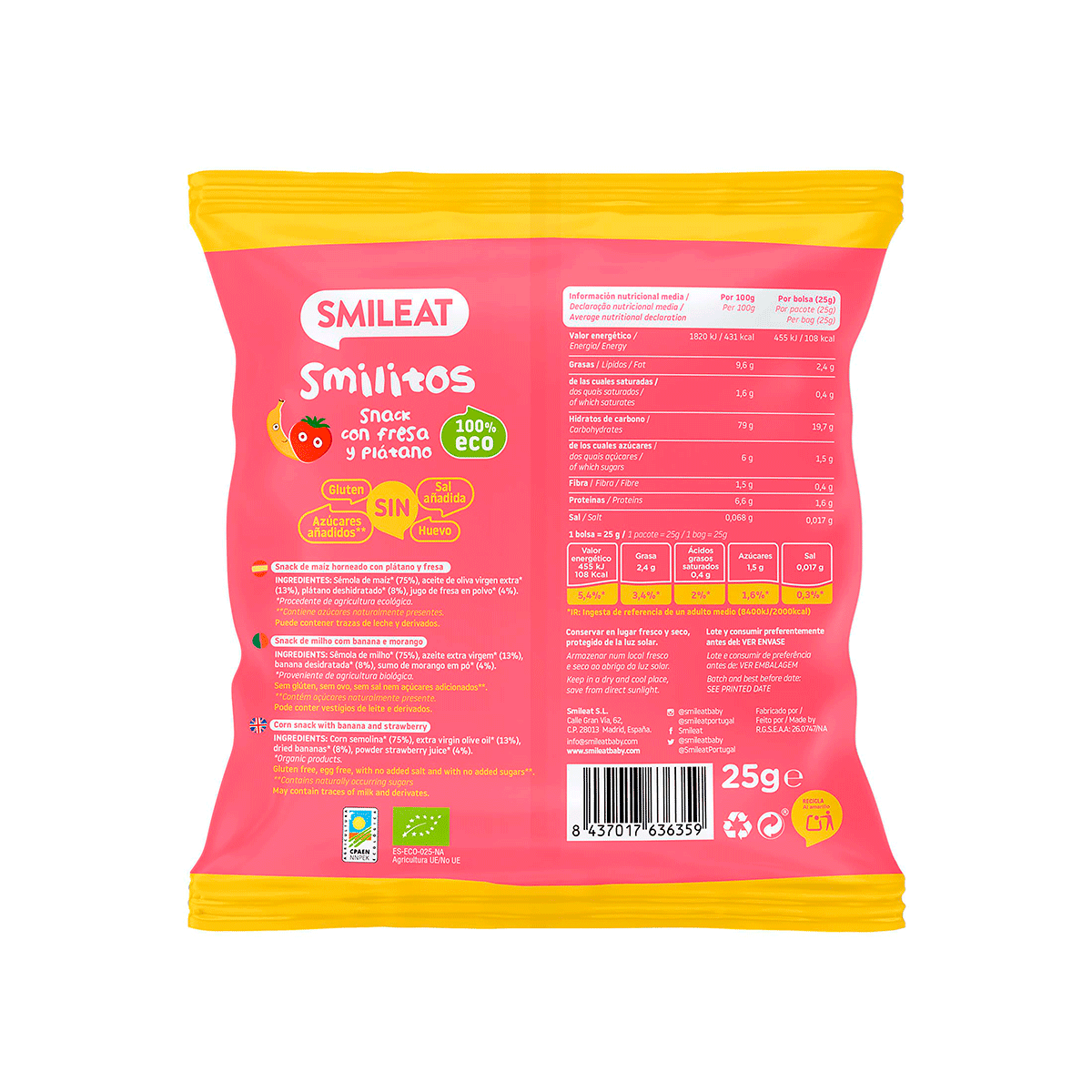 SMILITOS CON FRESA Y PL&Aacute;TANO 25 G.