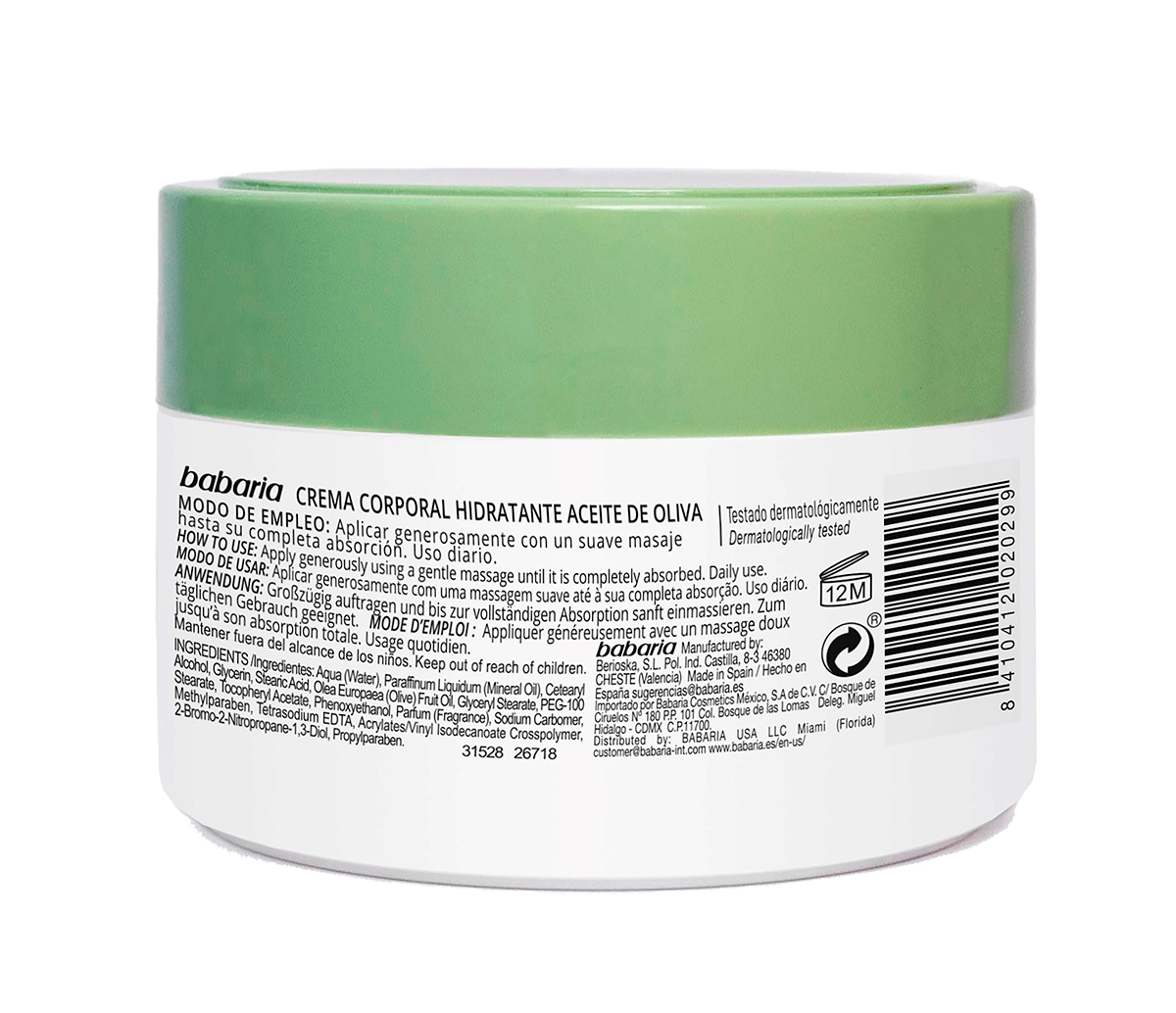 CREMA CORPORAL CON ACEITE DE OLIVA 250 ML.