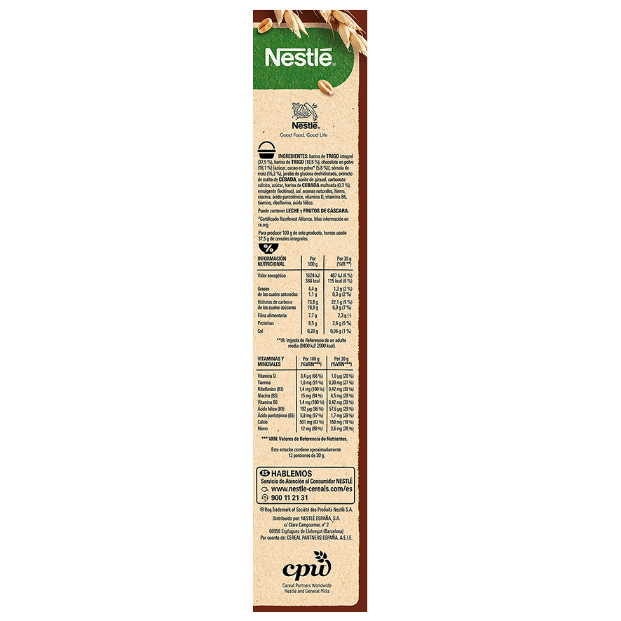 CEREALES INTEGRALES CON CHOCOLATE 375 G.