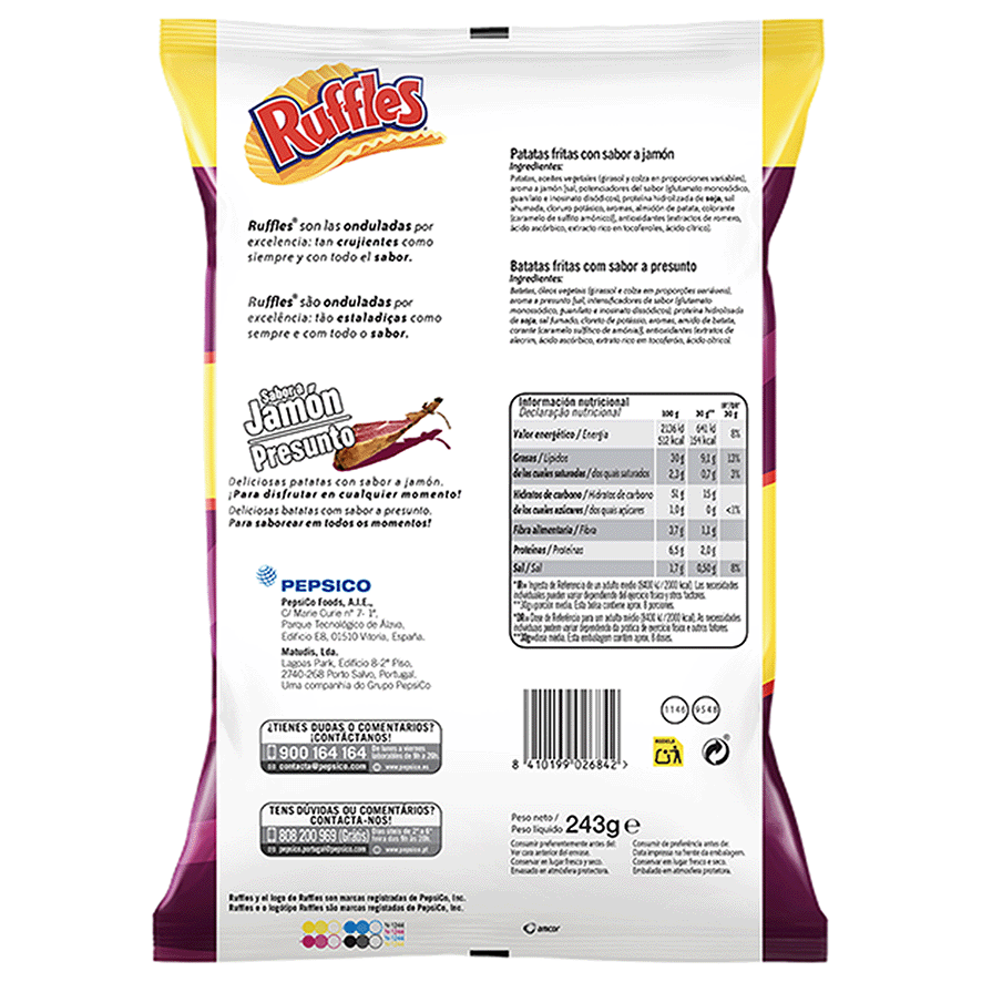 PATATAS FRITAS SABOR A JAM&Oacute;N PACK AHORRO 243 G.