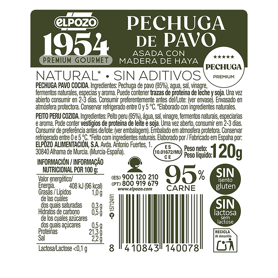 PECHUGA DE PAVO ASADO PREMIUM 1954 120 G.