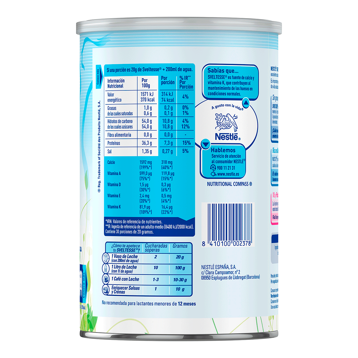 LECHE DESNATADA EN POLVO 600 G.