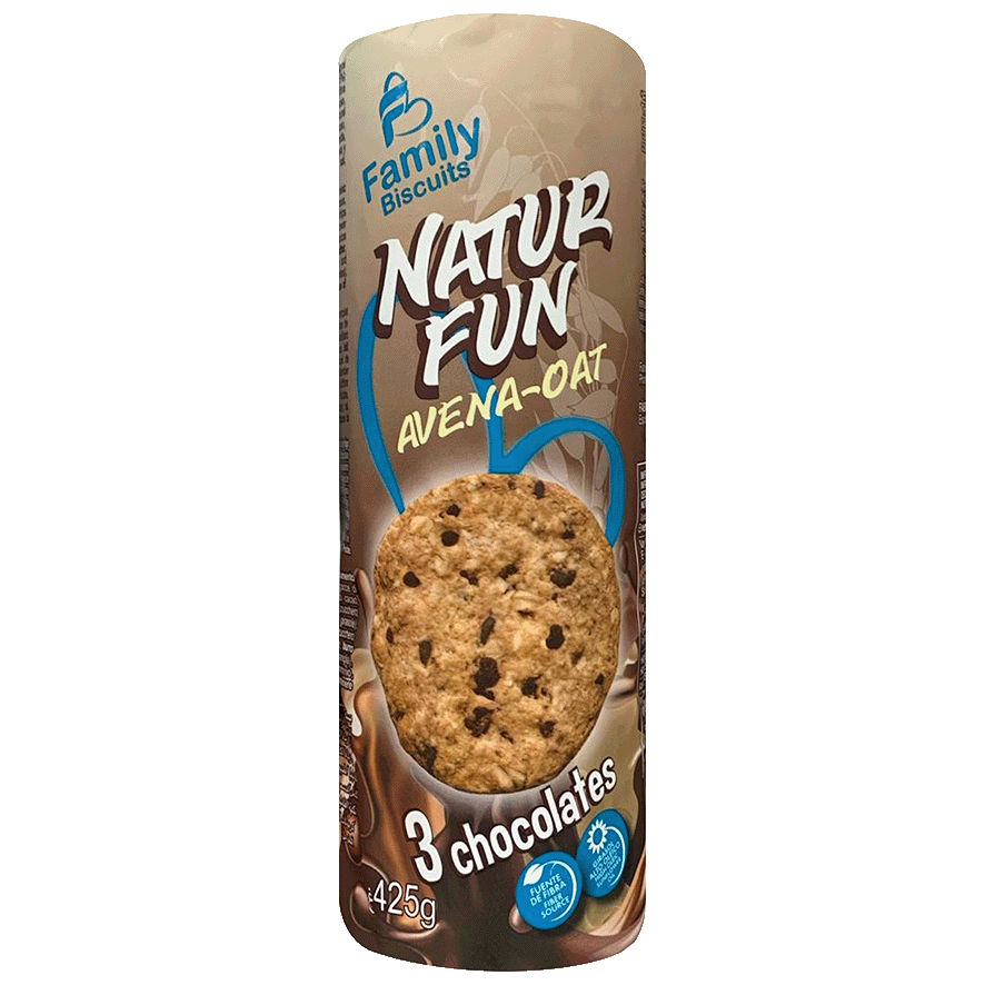 GALLETAS NATUR FUN AVENA 3 CHOCOLATES 425 G.