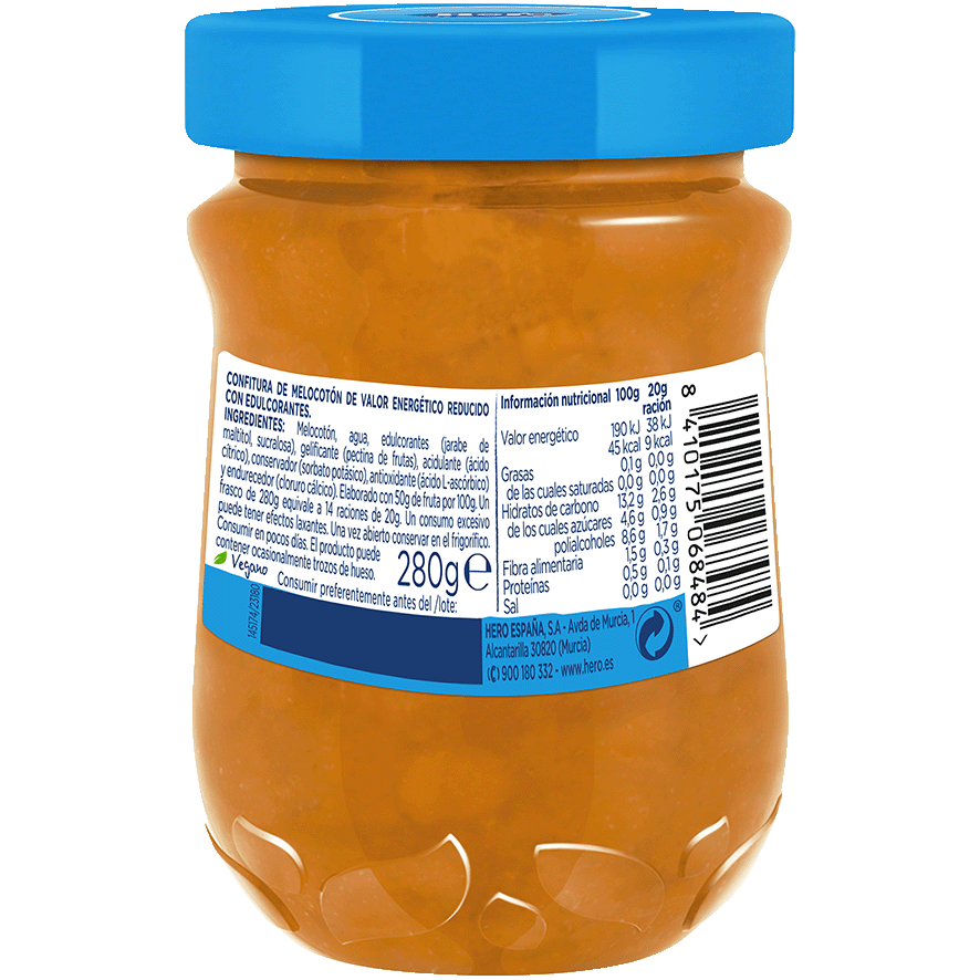 CONFITURA 0% DE MELOCOT&Oacute;N 280 G.
