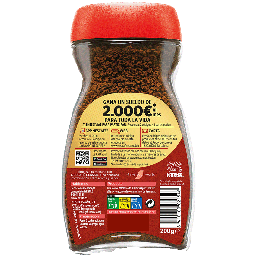 CAF&Eacute; SOLUBLE DESCAFEINADO 200 G.