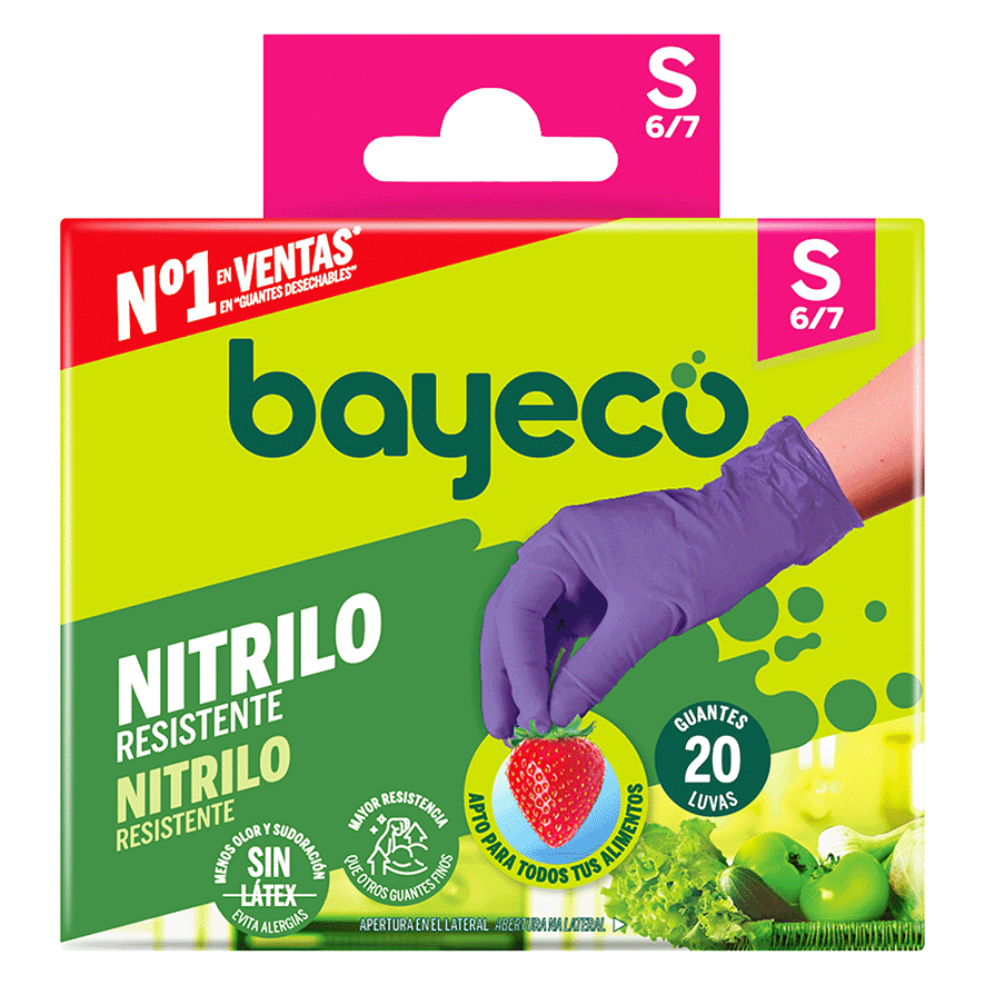 GUANTE MORADO DE NITRILO RESISTENTE T. S 20 UDS.