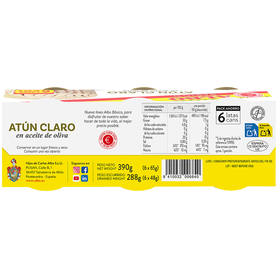 AT&Uacute;N CLARO EN ACEITE DE OLIVA 48 G. PACK 6